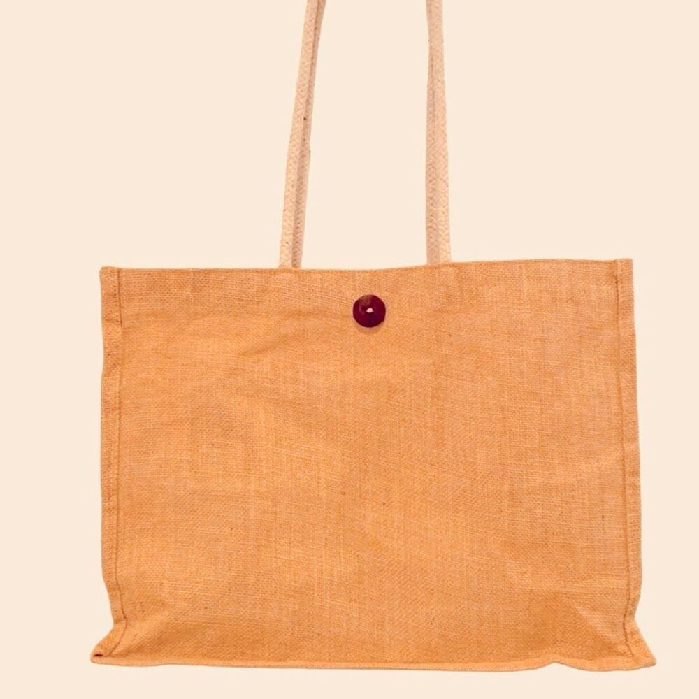 Coastal Jute Market Tote with Rope Handles and Button Closure